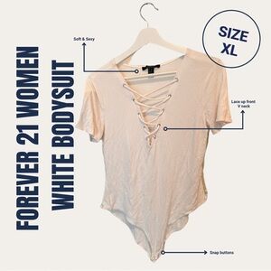 Forever 21 White Lace-Up Bodysuit with Short Sleeves